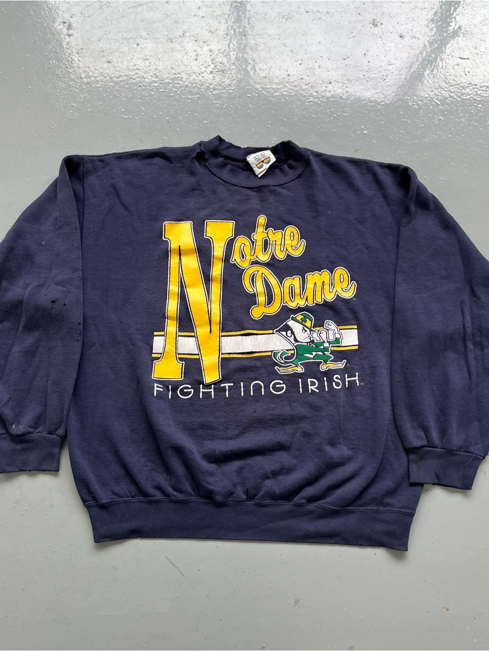Polo by Ralph Lauren Navy Crewneck with Yellow Notre Dame Graphic